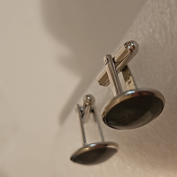 Tuxedo HICKOK Silvertone & Gray Swirl Design Cufflinks & Studs - Picture 3 of 8